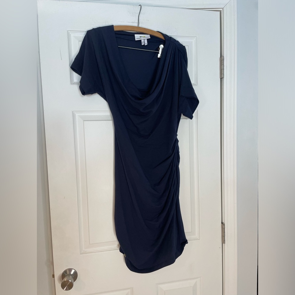 LACOSTE x MALANDRINO navy knit jersey ruched dress - medium